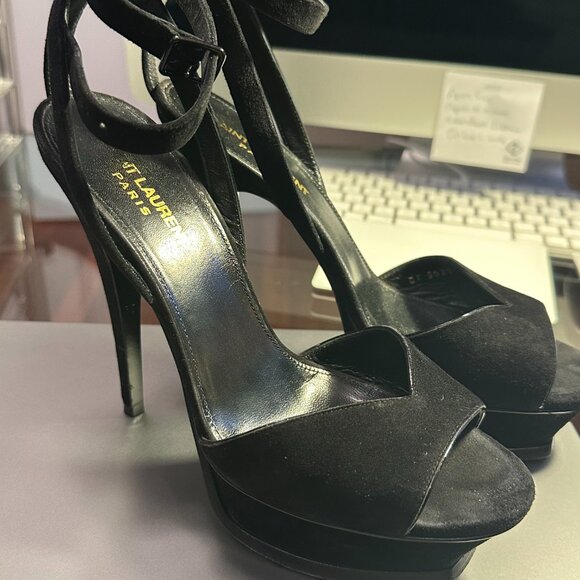 YSL Black Suede 6" heels - Ankle strap - Picture 2 of 5